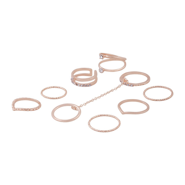 Rose Gold 8 Pack Rings With Knuckle Chain Link