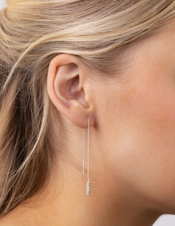 Sterling Silver Diamante Thread Earrings