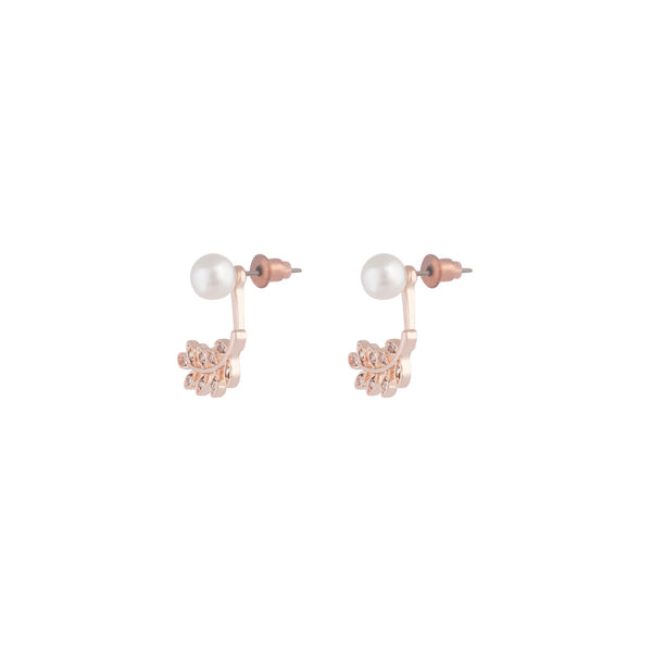 Rose Gold Diamante Pearl Leaf Earrings