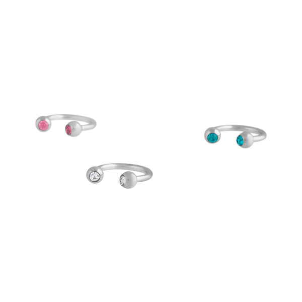 Rhodium Multi Jewel Curved Bar Earring 3 Pack