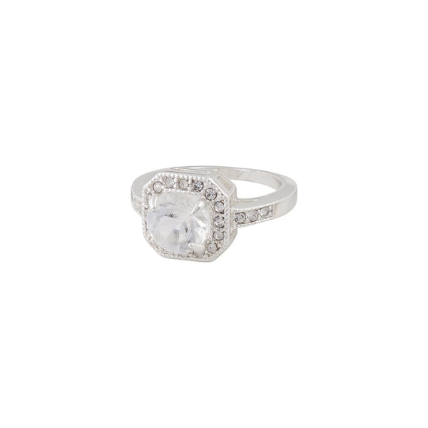 Silver Tone Cushion Setting Diamante Ring