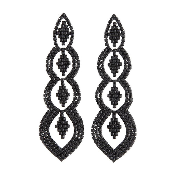 Black Diamante Graduating Teardrop Earrings