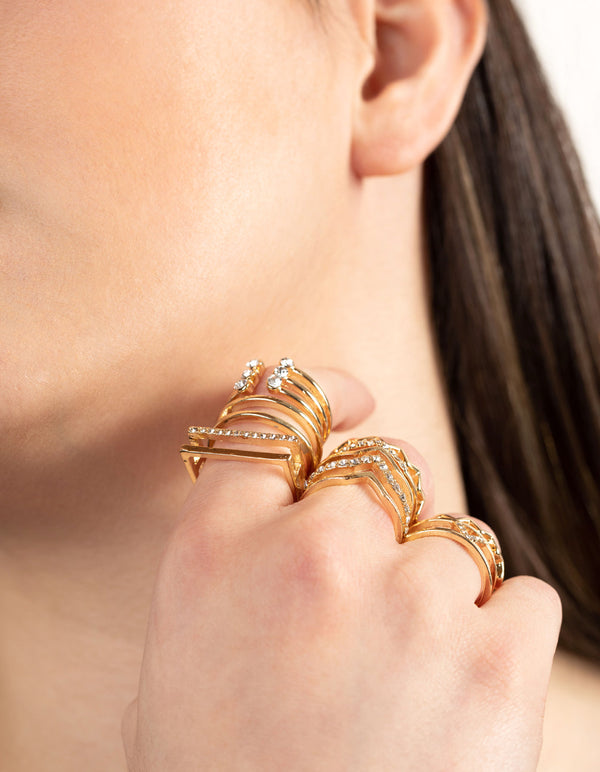 Gold Geometric Bling Ring 8 Pack