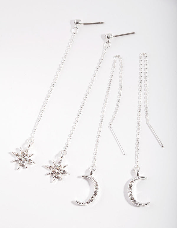 Silver Star Moon Drop Earring 2 Pack