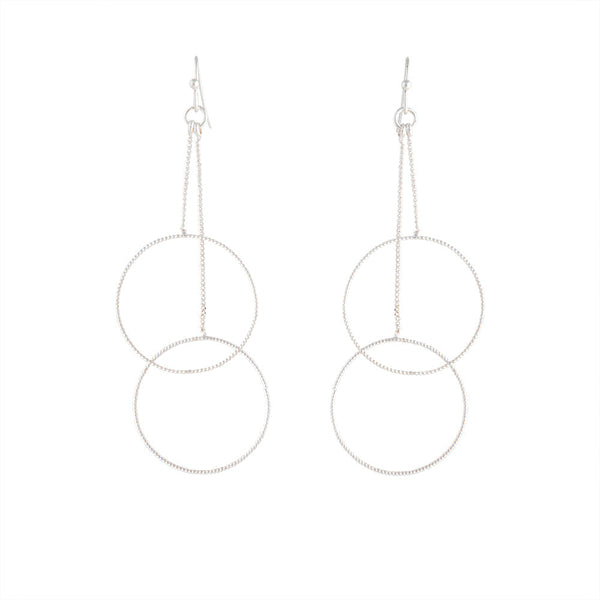 Silver Duo Circle Chain Drop Earrings
