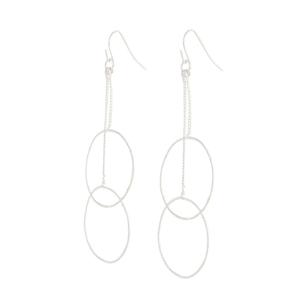 Silver Duo Circle Chain Drop Earrings
