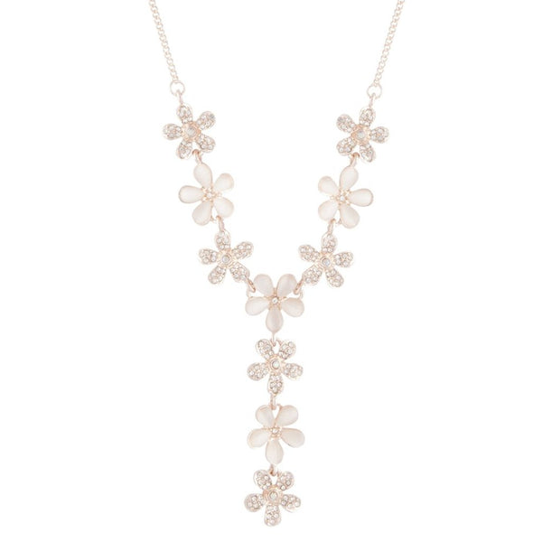 Rose Gold Acrylic And Diamante Flower Y Necklace