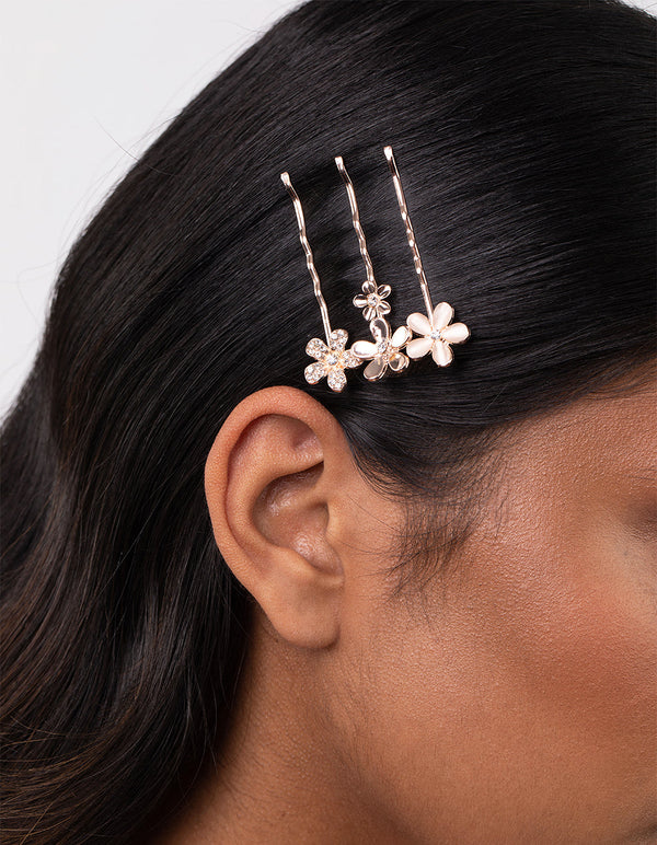 Rose Gold Cat Eye Flower Clip Set