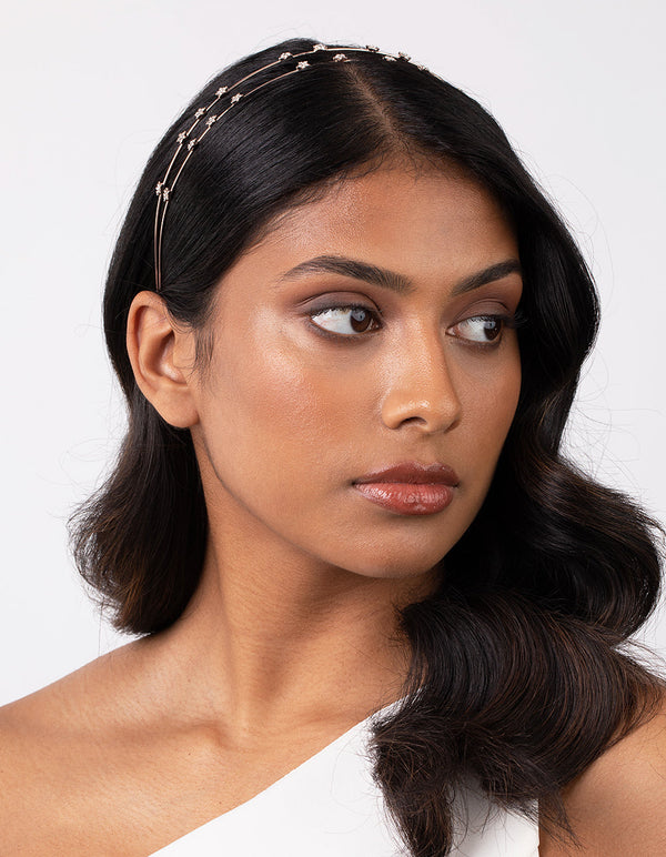 Rose Gold Double Row Diamante Star Headband