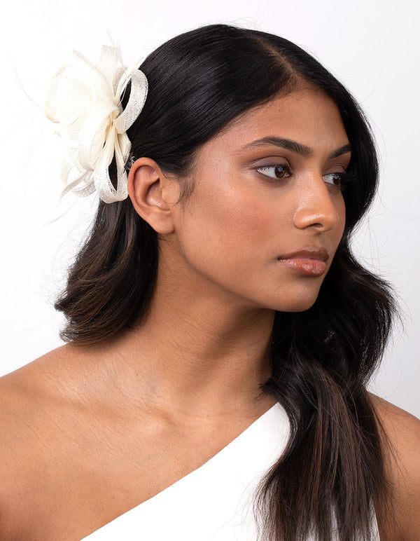 Cream Swirl and Feather Clip