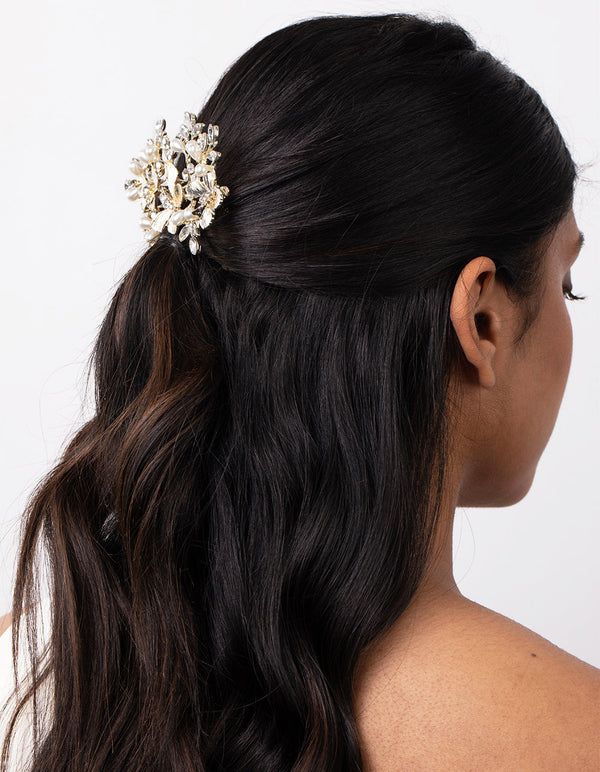 Gold Butterfly Diamante Pearl Comb
