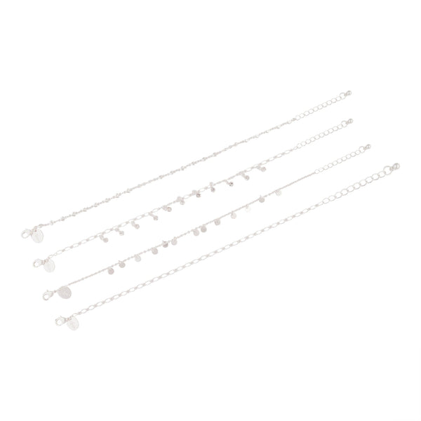 Silver Chain and Diamante Anklet 4 Pack