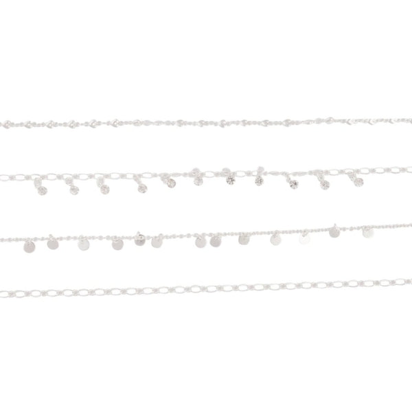 Silver Chain and Diamante Anklet 4 Pack
