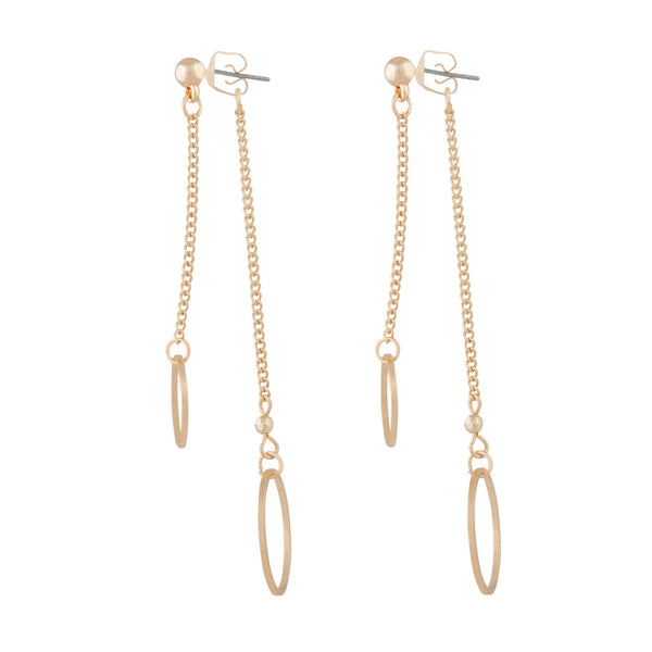 Gold Double Chain And Circle Drop Sandwich Earrings