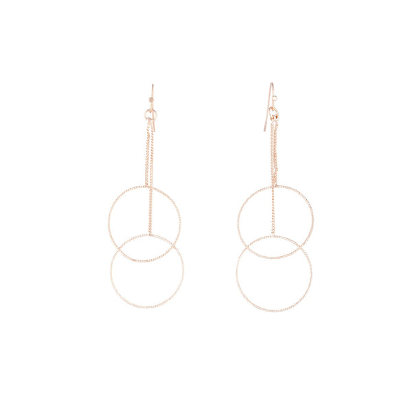 Rose Gold Duo Drop Twisted Circle Earrings