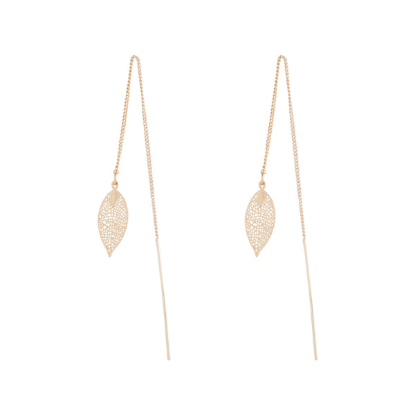 Gold Filigree Leaf Thread Through Earrings