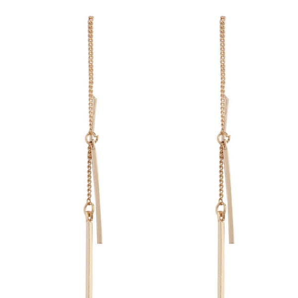 Gold Chain and Bar Drop Earrings