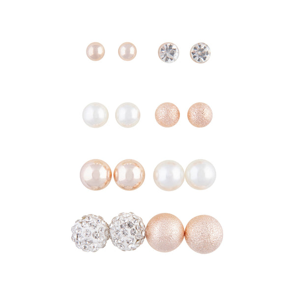 Rose Gold Ball Pearl 8 Pack Stud Earring