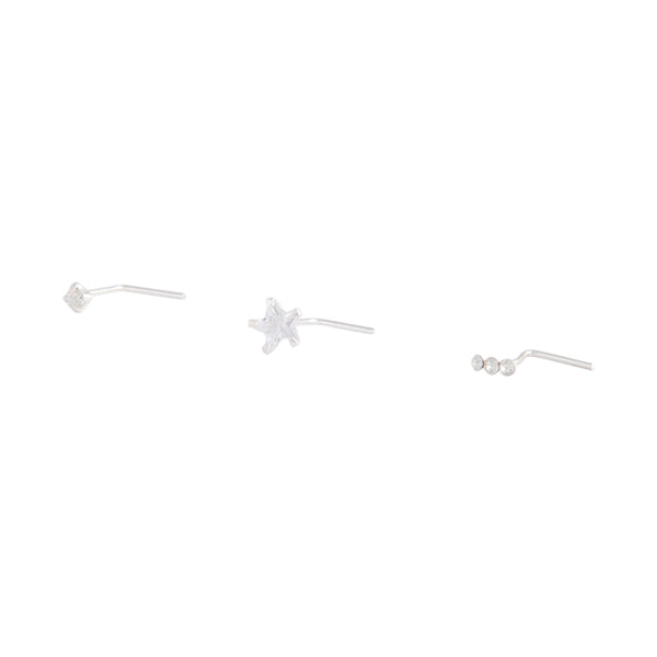 Sterling Silver Diamante Bar And Star Nose Stud Pack