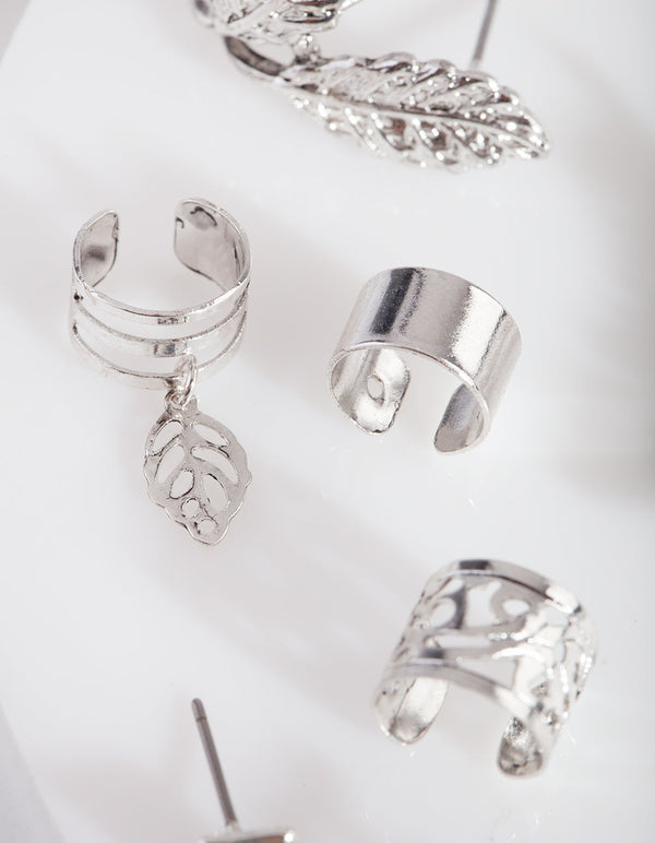 Rhodium Leaf Wrap Ear Stack