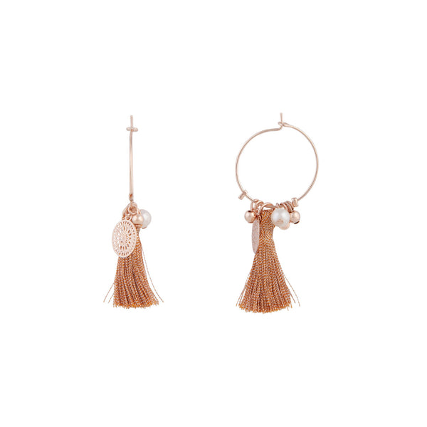 Rose Gold Fine Hoop Charm Tassel Earrings