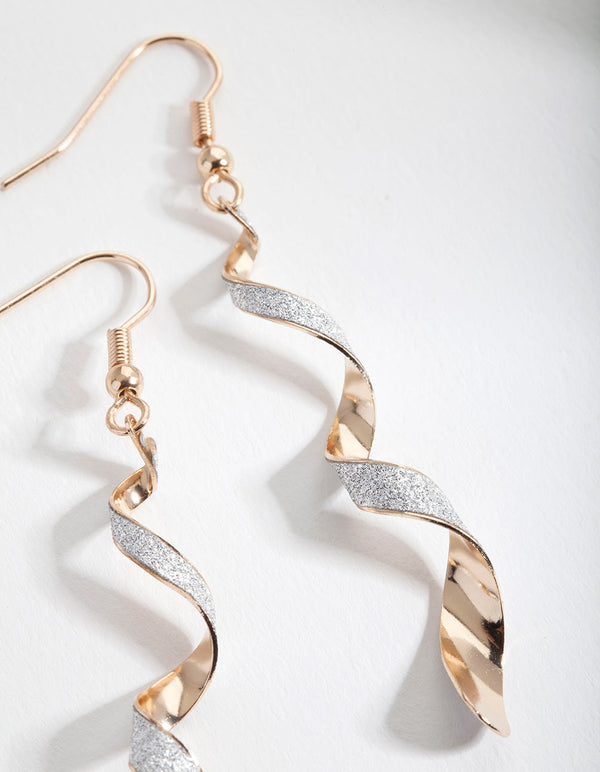 Gold and Silver Glitter Twist Drop Earrings