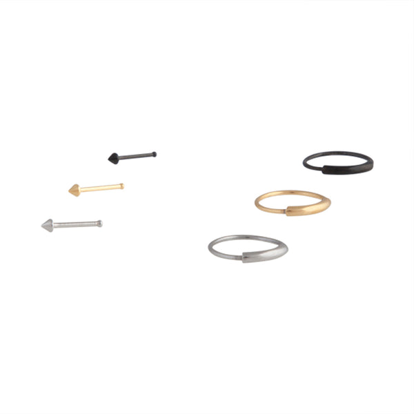 Mixed Metals Bar Ring Pin Nose 6 Pack