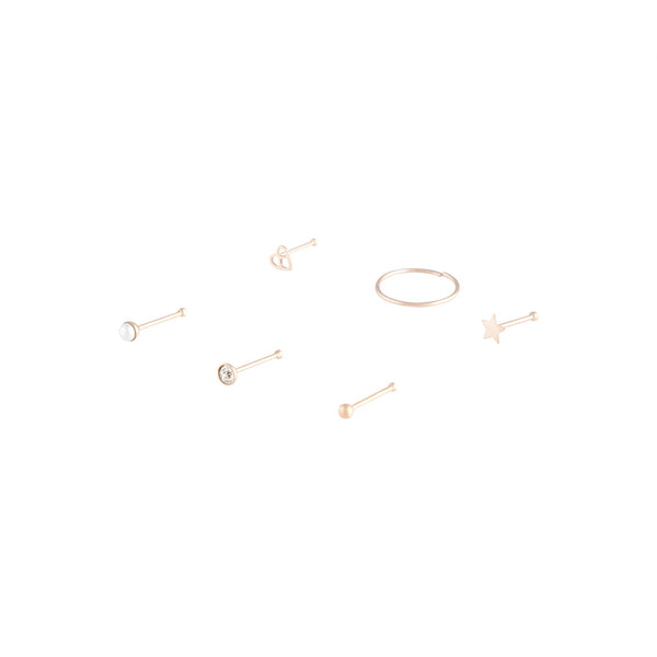 Rose Gold Pearl Motif Nose 6 Pack