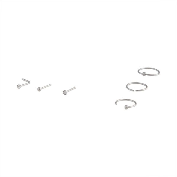 Surgical Steel Mixed Diamante Nose Stud and Ring Pack