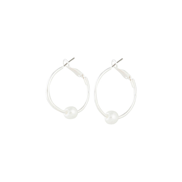 Silver Pearl Hoop Earrings
