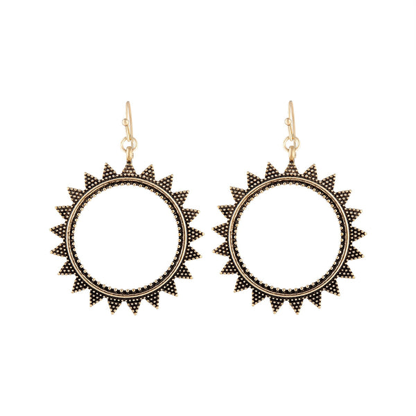 Gold Texture Open Sun Drop Earrings