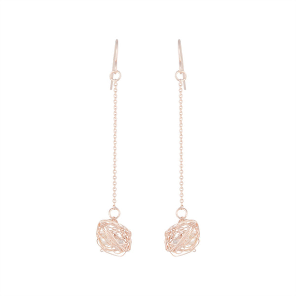 Rose Gold Wire Wrap Ball Drop Earrings