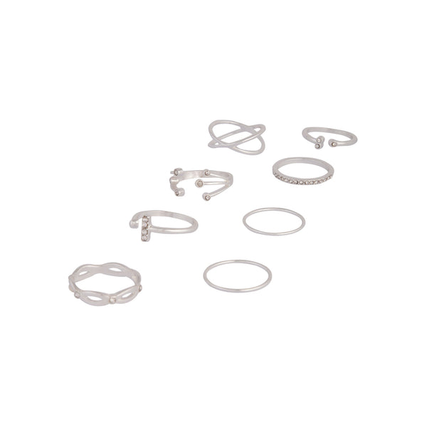 Silver Diamante Fine Mix Ring 8 Pack