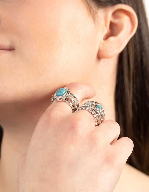 Silver Stackable Ring Turquoise 8 Pack