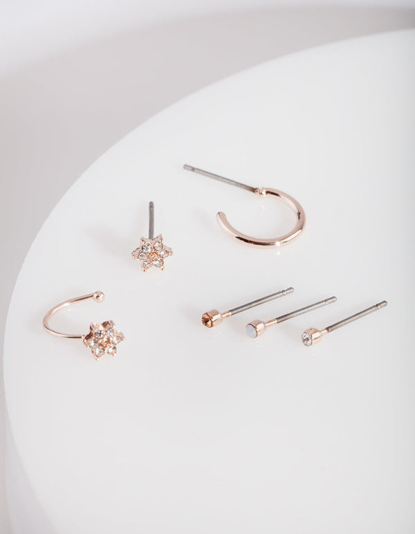 Rose Gold Flower Stud and Hoop Earring Pack