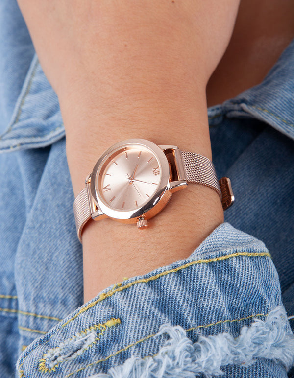 Rose Gold Skinny Mesh Watch
