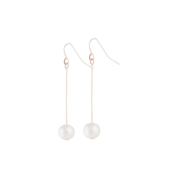 Rose Gold Fine Stick and Pearl Drop Earrings