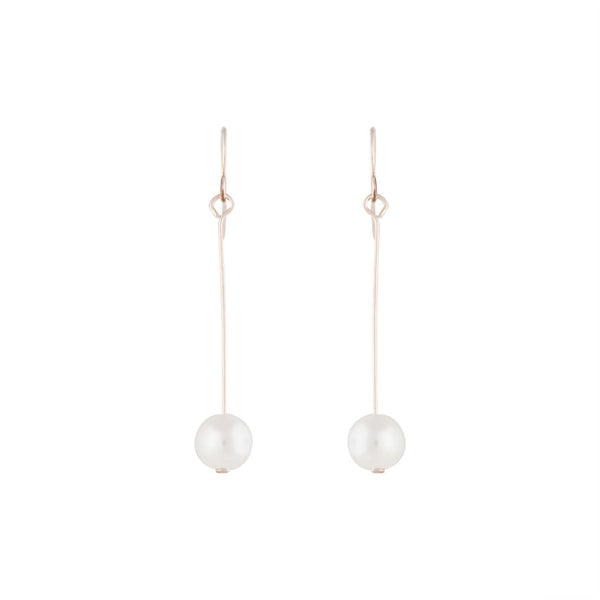 Rose Gold Fine Stick and Pearl Drop Earrings