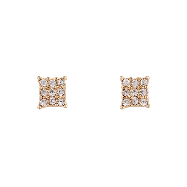 Gold Diamante Pave Square Stud Earrings