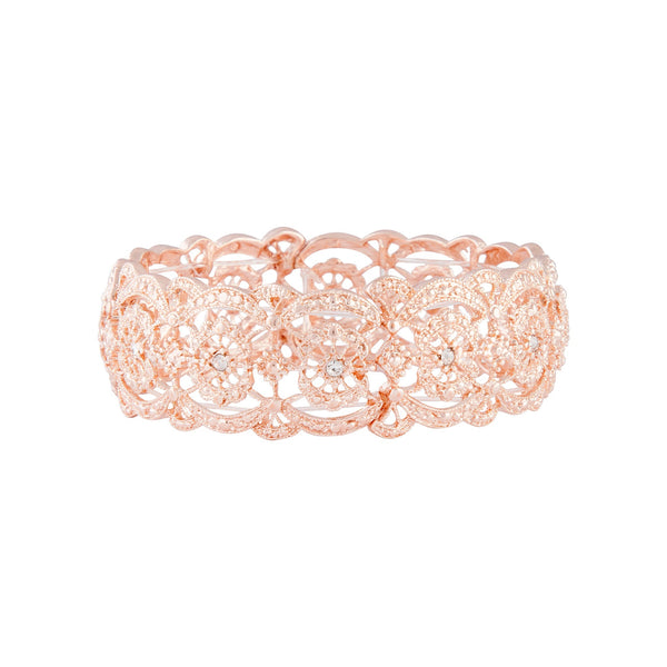 Rose Gold Diamante Filigree Stretch Bangle