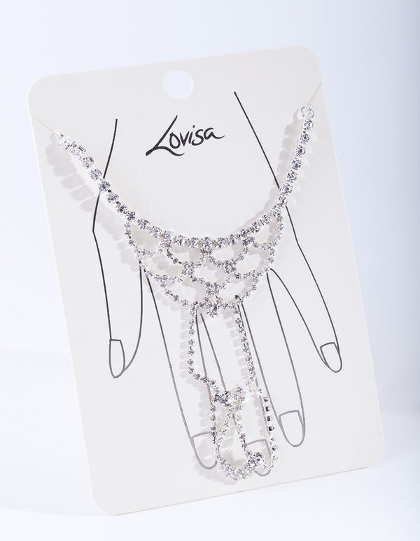 Silver Curve Pattern Diamante Hand Chain