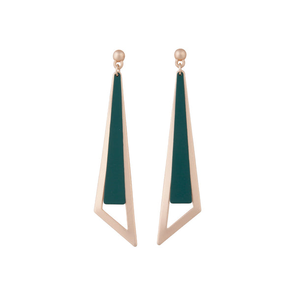 Rose Gold Geometric Stud With Matte Teal Feature