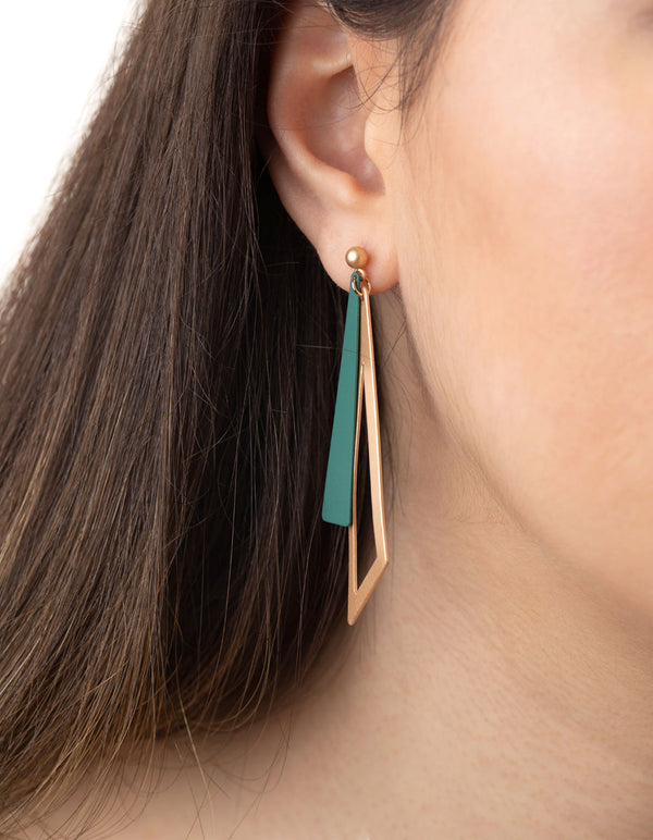 Rose Gold Geometric Stud With Matte Teal Feature