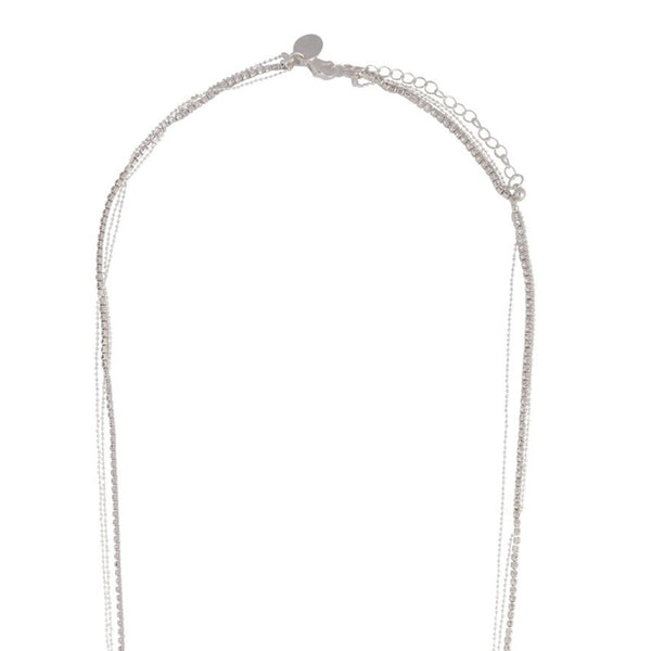 Silver Multi Row Diamante Chain Necklace