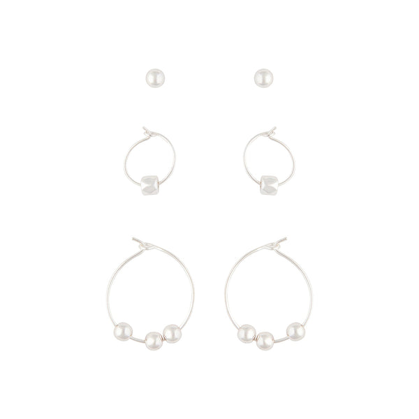 Silver Stud Hoop Earring 3 Pack