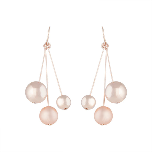 Rose Gold 3 Ball Stick Drop Earrings