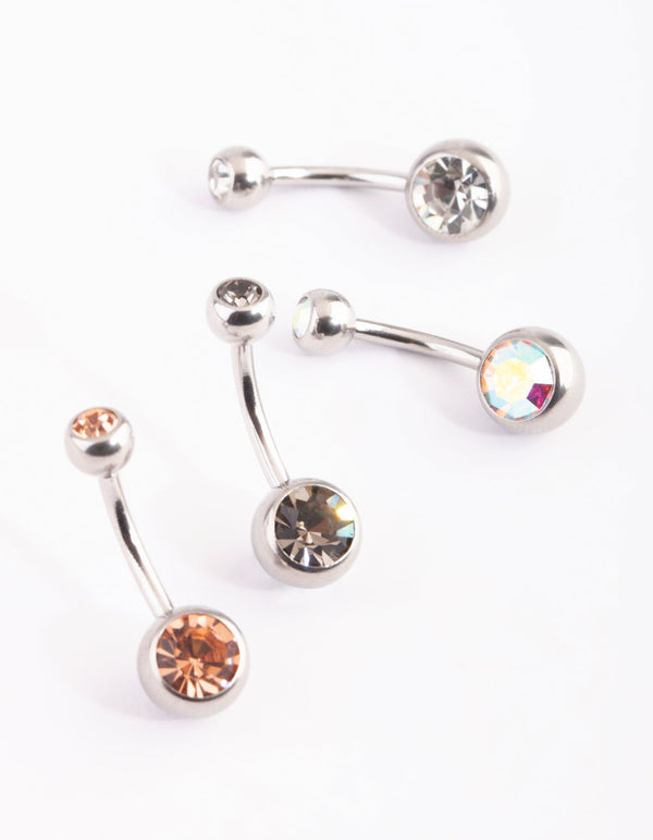 Surgical Steel Diamante Belly Ring Pack