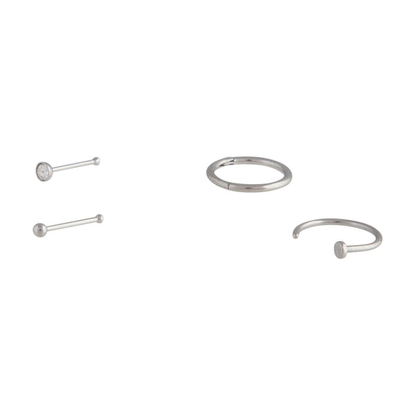 Rhodium Pin Clicker Nail Nose 4 Pack