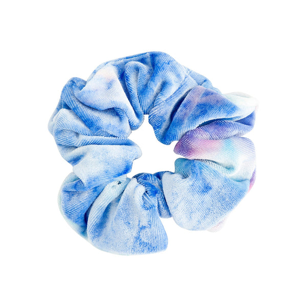Niebieska aksamitna gumka do włosów tie-dye