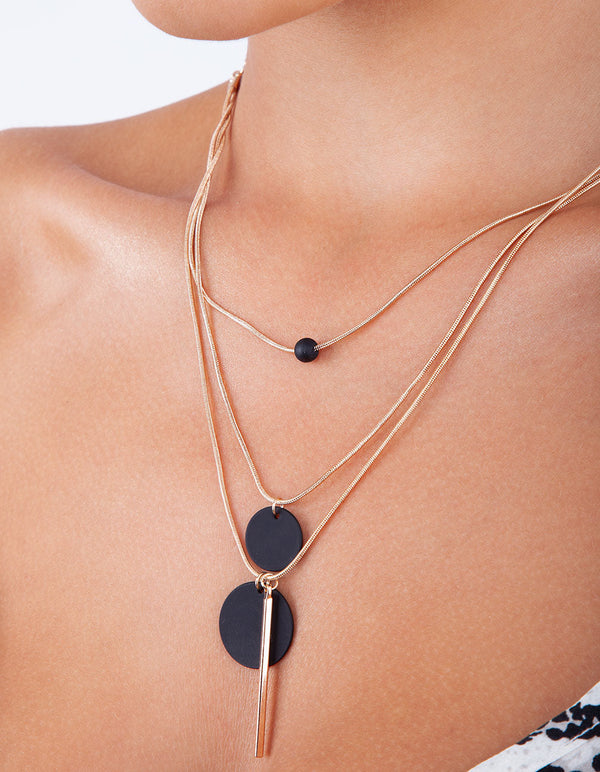Gold And Black 3 Row Bead Necklace